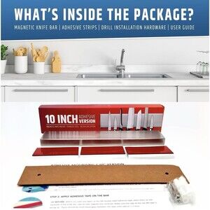 Professional Strong Adhesive (No Drill) Magnetic Knife Holder for Wall, 10 Inch